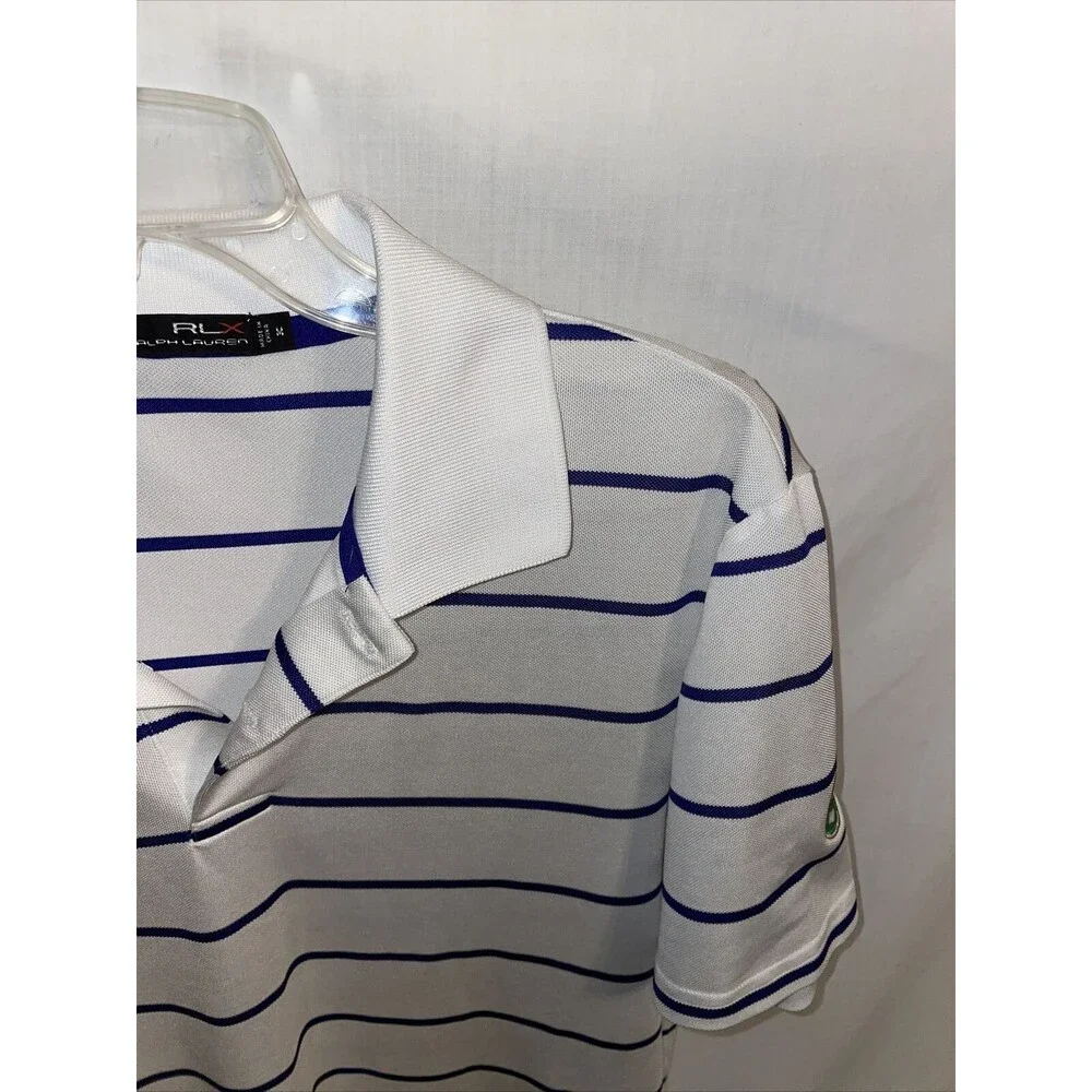 Ralph Lauren RLX Mens Golf Shirt Size Medium White Striped Short Sleeve Button